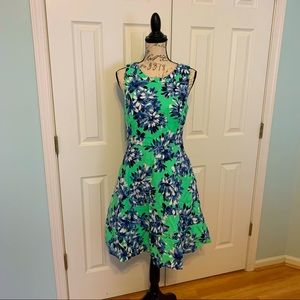 J. Crew Dress 12 Floral Blue Green White A-Line